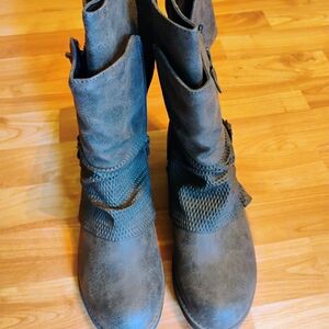 Brown Ankle Boots with Strap Detail and Rounded Toe